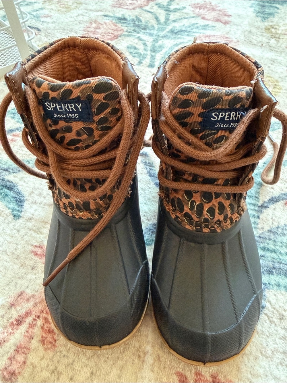 Sperry Kids Brown Leopard-Print and Black Duck Boots